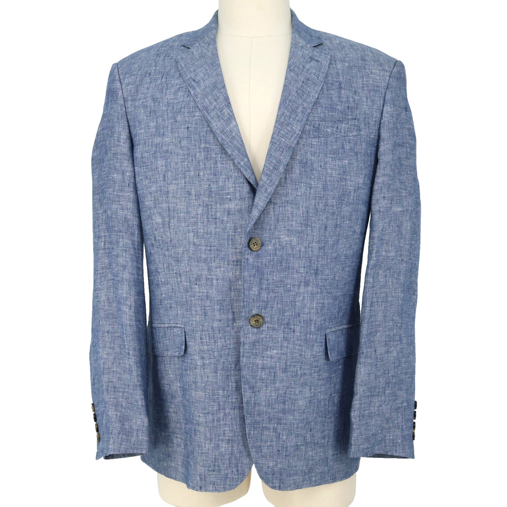 Tasso Elba Sport Coat Mens XL Blue Linen Partial Lining Blazer Jacket Summer